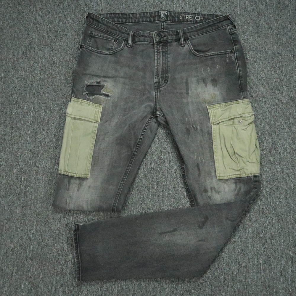 PRPS‎ Jeans Mens 36x34 Black Windsor Tapered Skinny Cargo Distressed